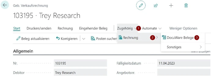 Kreditoren- und Debitorenakte direkt aus Business Central in DocuWare aufrufen.
